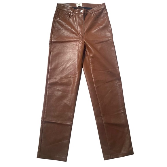 Aritzia Wilfred brown faux leather high waisted pants size 2 - Picture 1 of 14